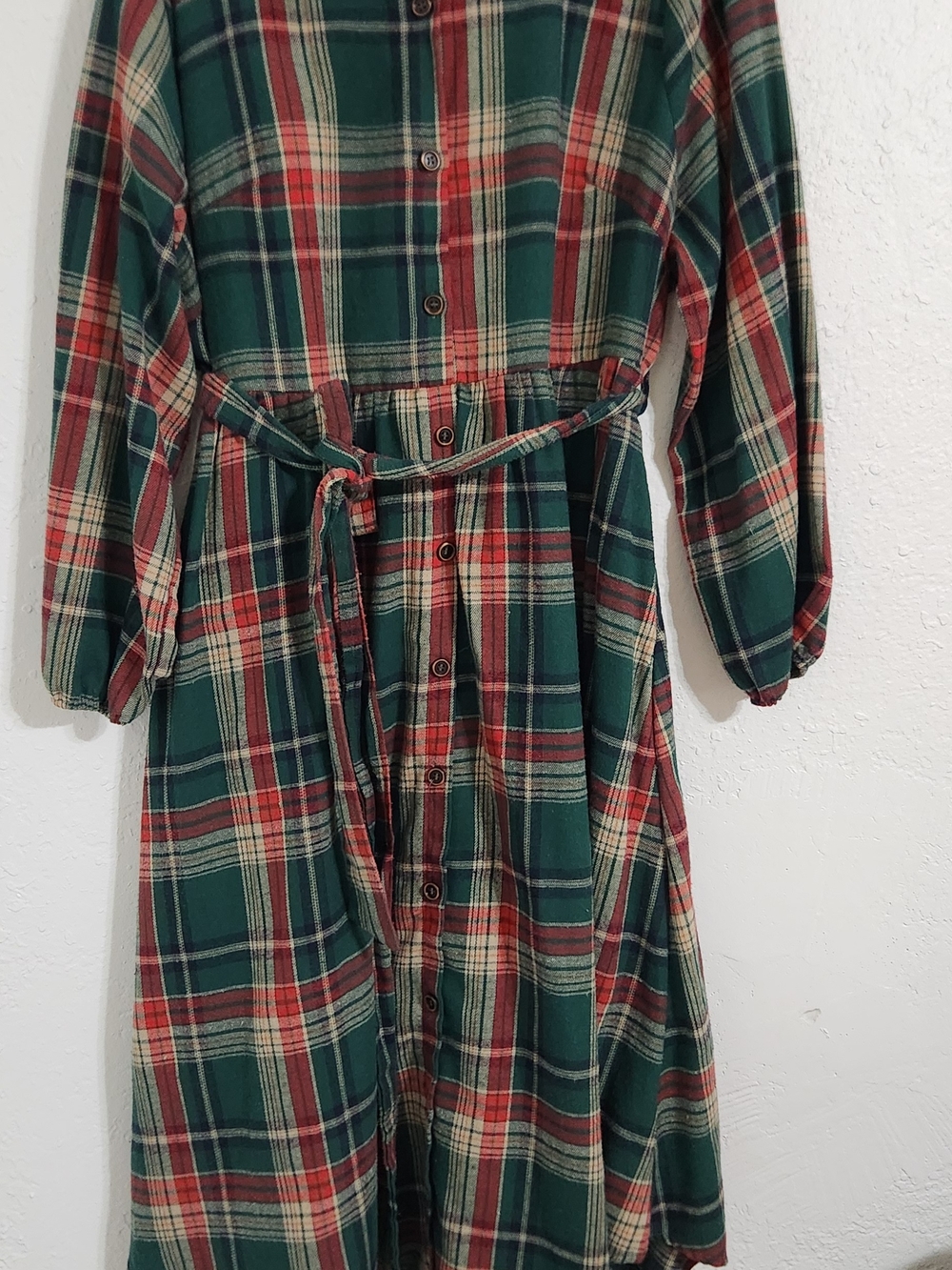 BloomChic Green & Red Plaid Dress with Tie Waist